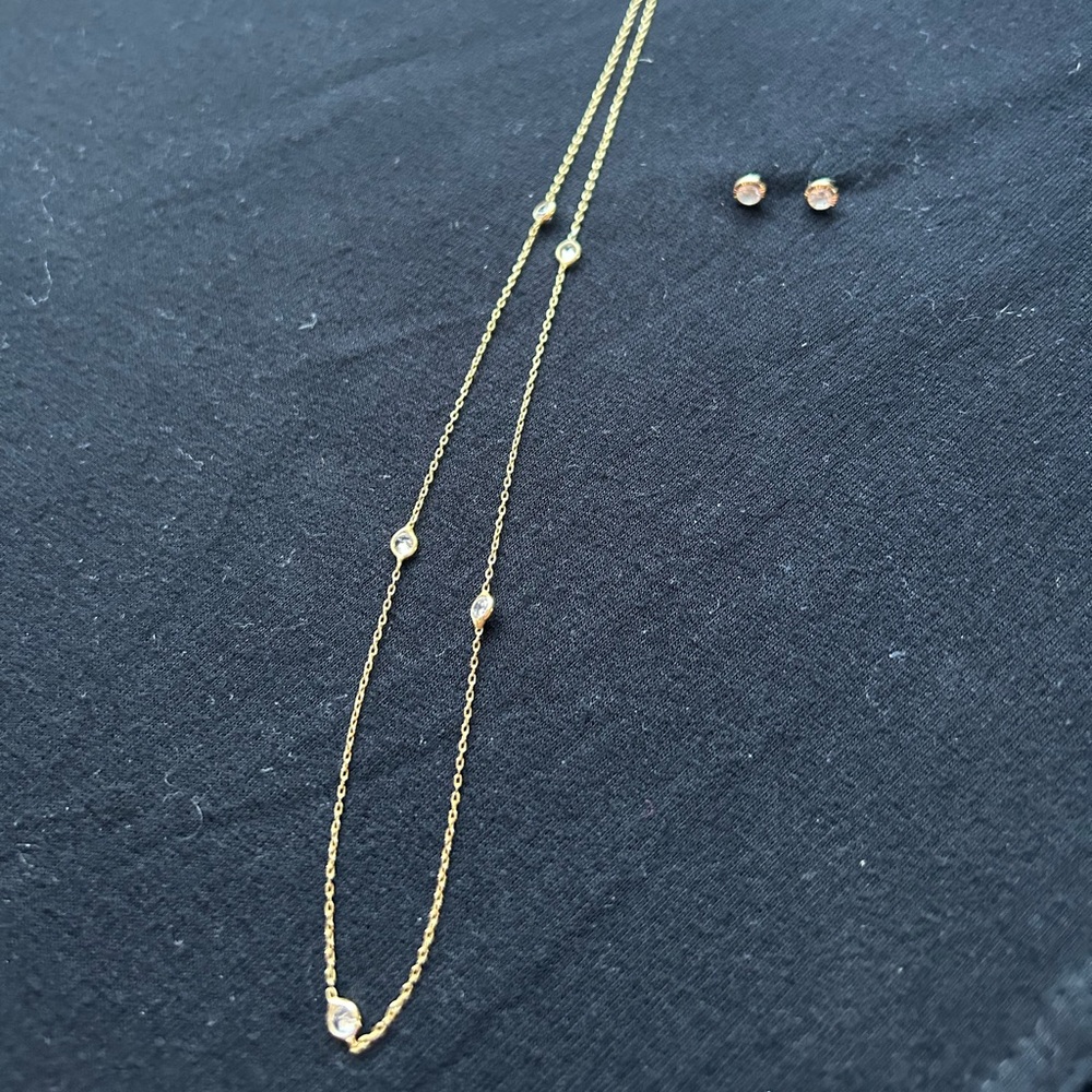 Bezel Gold Necklace and Earring Set